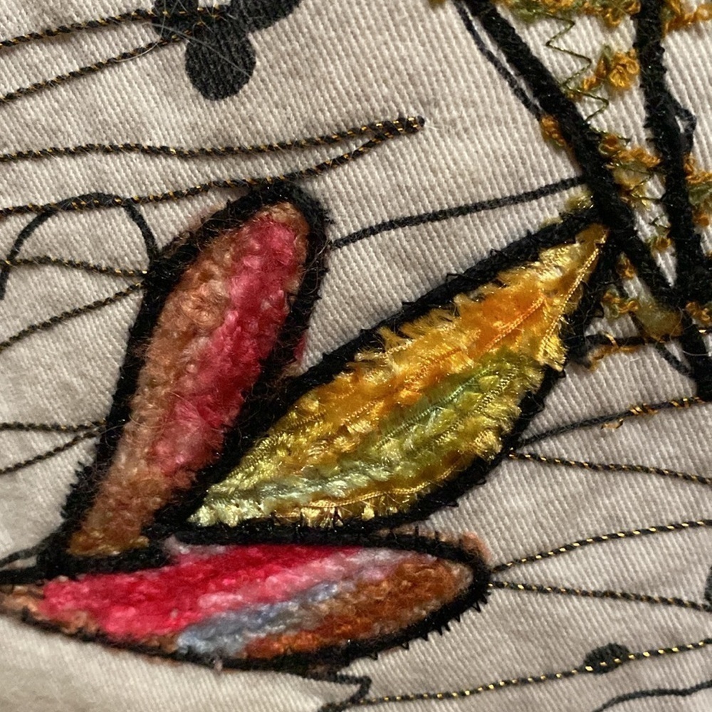 Chico’s Chore Jacket Womens M Floral oversized cottage Art To Wear Embroidered - Picture 6 of 12
